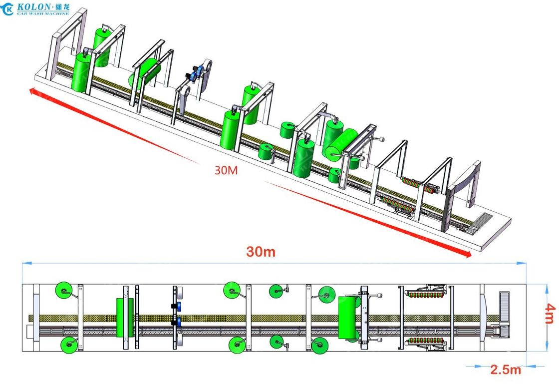 14-Bürste-Automatische Tunnel-Autowaschmaschine 30m Fördersystem -- Kolon KL-14VF